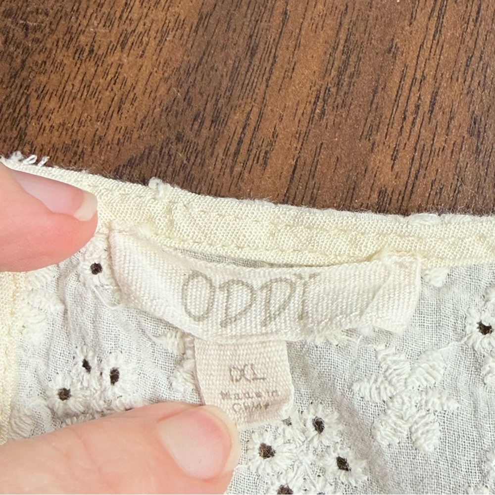 Oddy Light Yellow Eyelet Flutter Sleeve Blouse XL Boho Cottagecore Top - Picture 6 of 9